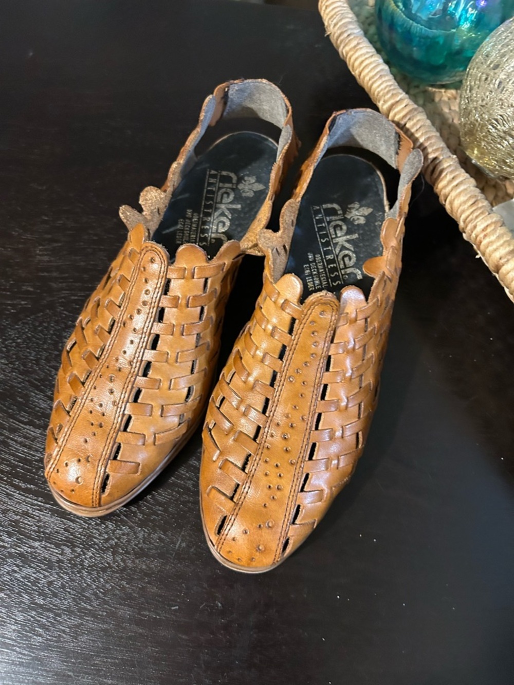 Rieker Anti-stress Tan Leather Woven Slingback Comfort  Shoes Size 39 - Picture 3 of 9